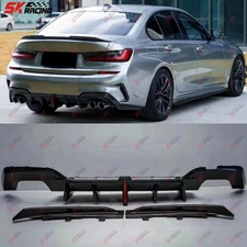Fits BMW 3 Series  G20 M-sport Dry Carbon Fiber Rear Diffuser Lip+Side Splitter