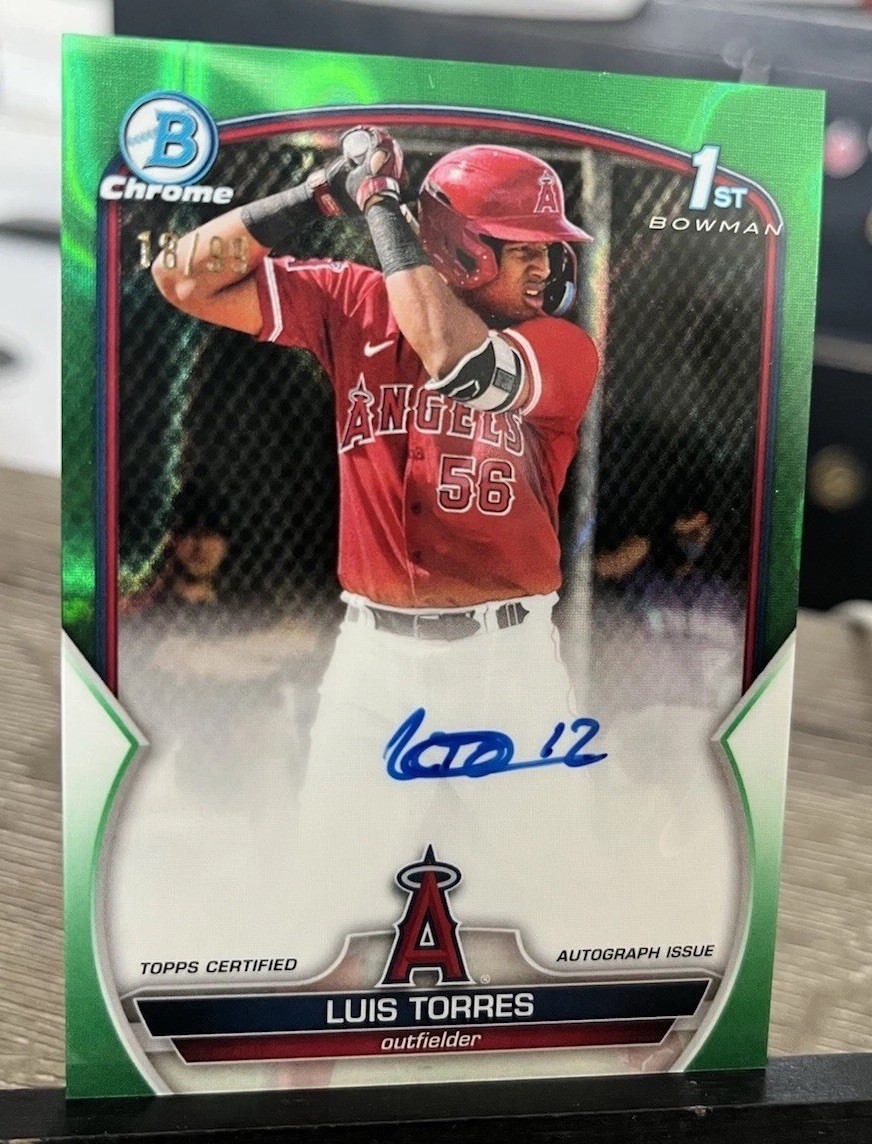 Luis Torres 2023 Bowman Chrome 1st Auto Green /99 Angels