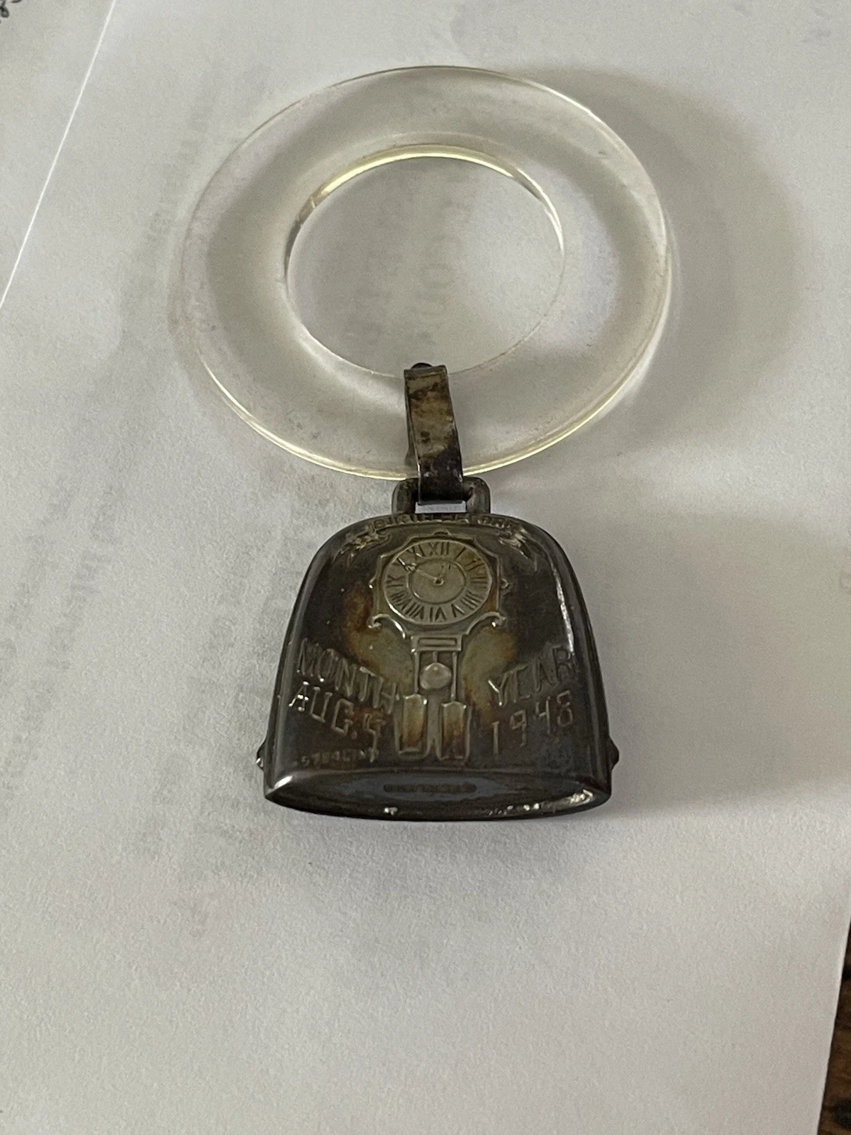 Webster Sterling 925 Baby Bell Birth Record Teething Ring VINTAGE 1945