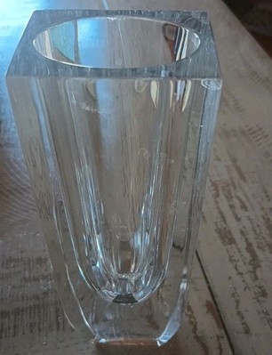 Vase Mikasa Platinum Crystal Block Glass Heavy Japanese Marked 8.5''