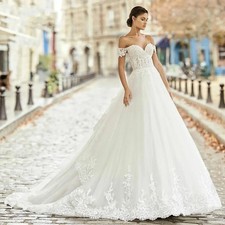 Elegant A-Line Wedding Dress Off Shoulder Cap Sleeves Lace Applique Bridal Gowns