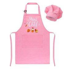 Kids Apron and Chef Hat Set Mini Chef Adjustable Pink for Cooking Baking