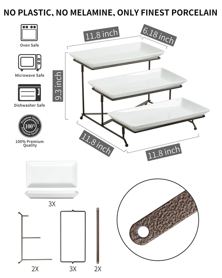 3 Tier Serving Tray Porcelain Tiered Serving Stand Collapsible Sturdier Rack ... - Image 2 of 4