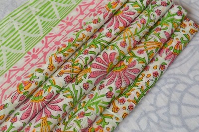 NO TARRIF CHARGES 100% ZK_164 Hand Block Floral Print 100%Cotton 10 Yard Fabric#