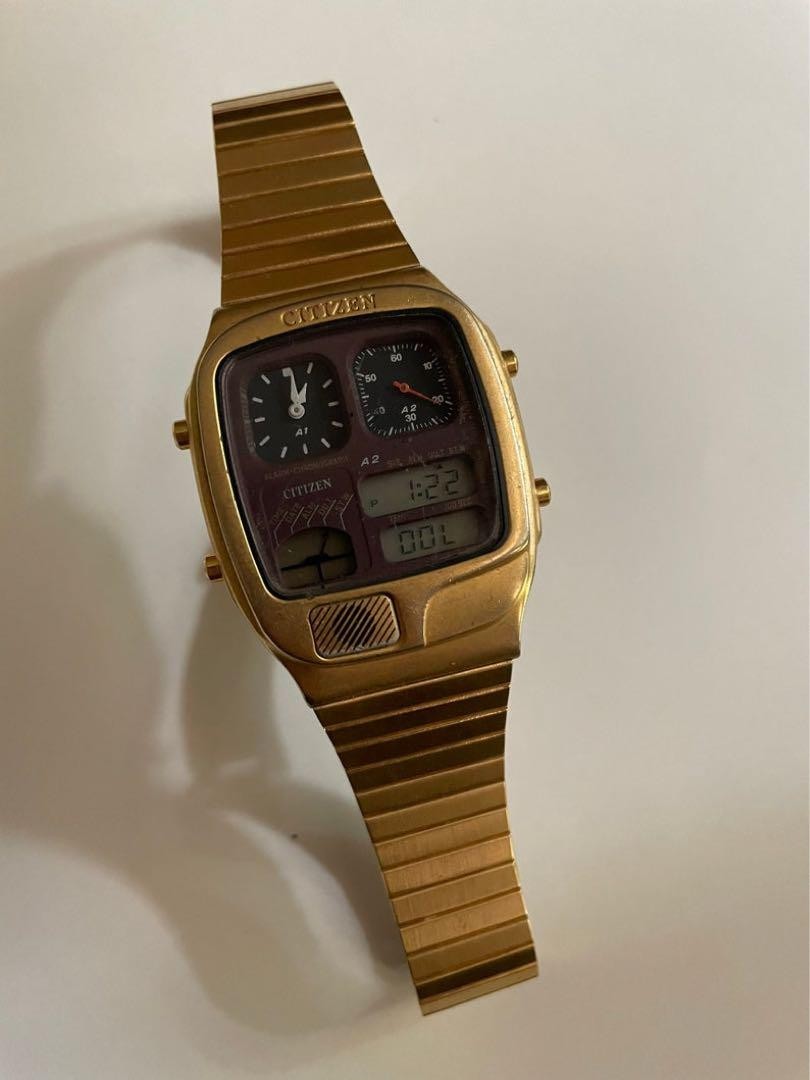 【USED】CITIZEN ANA-DIGI TEMP Citizen 8988 Vintage Ana-Digi Temp Gold Tone Dual Time