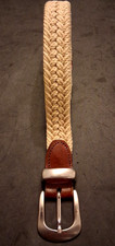Vtg Size 38 Sturdy Braided Cord Leather Tab Belt 01-9538 Made In USA