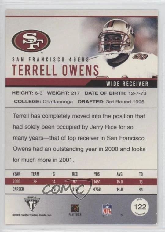 2001 Pacific Private Stock Titanium Premiere Date /99 Terrell Owens #122 HOF - Image 2 of 2