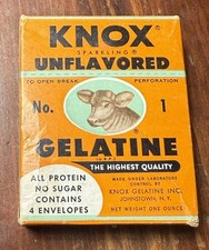 Vintage KNOX Sparkling Unflavored GELATINE Sealed 4 Packets Inside NOS