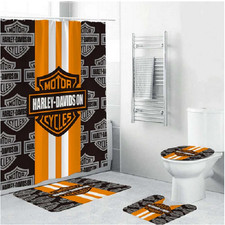 Perfect White Orange Stripe Harley Davidson Shower Curtain or Bathroom Sets.