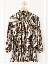 H&M Snake Print Smock Neck Mini Dress UK 10 Boho Earthy Floaty Long Sleeve