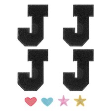 4pcs Iron on Letter Patch Chenille Letter Patches Alphabet Stickers, Black, J