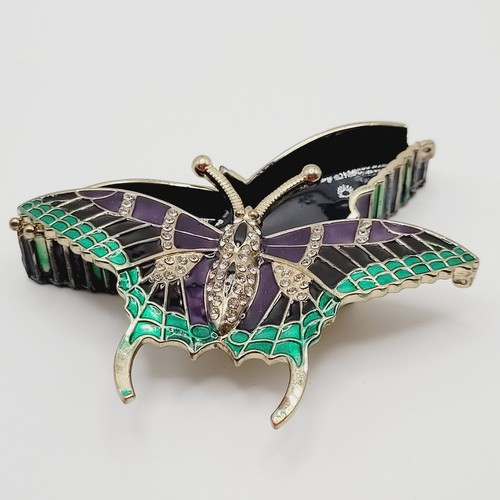 Butterfly Two Piece Colorful Enamel Sparkly Rhinestones Metal Vanity Trinket Box - Picture 23 of 24
