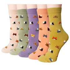 5 Pairs Womens Cute Funny Cotton Crew Animal Socks Style 04 One Size