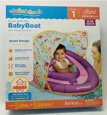 SwimSchool Grow-With-Me Baby Boat Mermaid 6-24 Months UPF 50 Canopy+ Bonus Toys