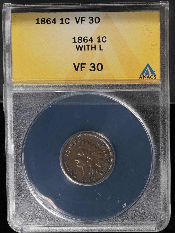 1864 'L' Indian Cent ANACS VF30 Great Eye Appeal Nice Strike - Image 3 of 4