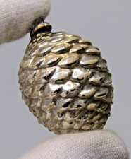 VTG Glass Embossed Mini Feather Tree PINECONE Christmas Ornament Japan Sliver