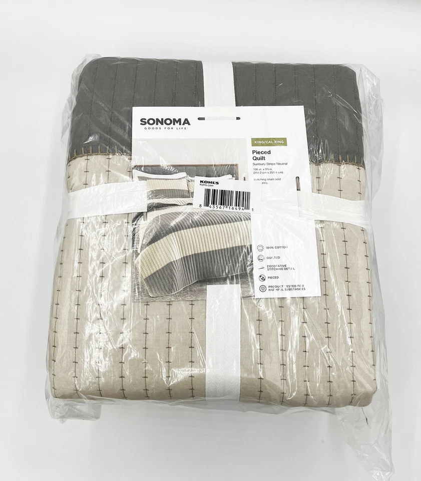 Edredón Sonoma Good For Life King/Cal King Sunbury a rayas neutro 100 % algodón  Foto 3 de 4