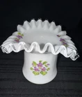 Vtg. Fenton Ruffled Silver Crest Hat Violet In The Snow. 5 H 6 W  Vase