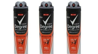 Degree Deodorant 3.8 oz Mens Dry Spray Adventure - THREE PACK