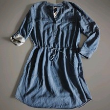 Brand New Orig. $79.50 Loft Brand Cinch Waist Tab Sleeve Denim Dress Sz L #HCL