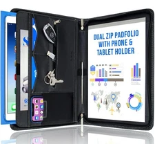 Zipper Padfolio Portfolio Binder Organizer | Faux Leather Portfolio for Resume