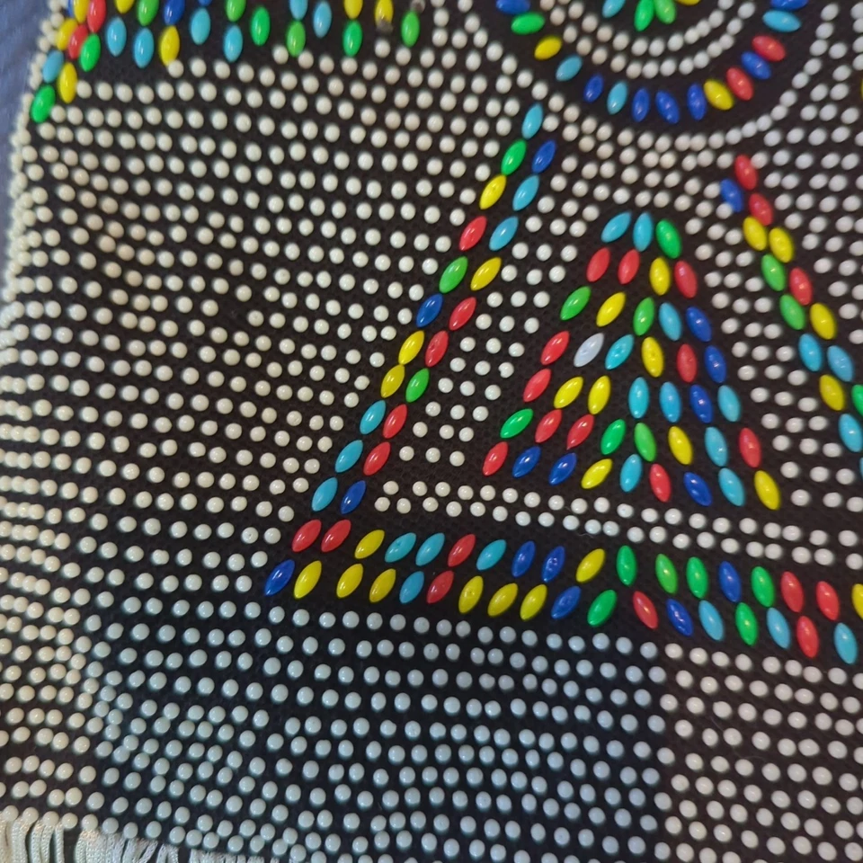 Cartera Hombro Años 60 70 Candy Dot Flecos Thunderbird Cuentas Boho Hippie De Colección Foto 3 de 4