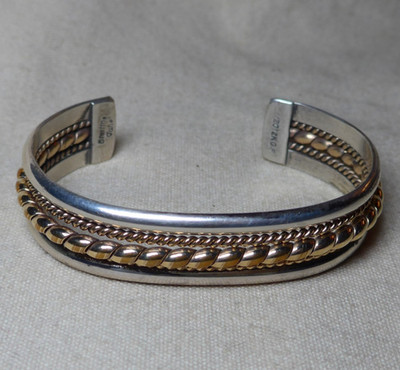 Signed Tahe Navajo Sterling Silver & GF 12K Cuff Bracelet Mens Womans
