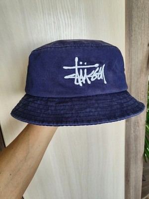 Vintage Stussy Navy Blue Bucket Hat Panama Capz S Retro Y2K Streetwear 