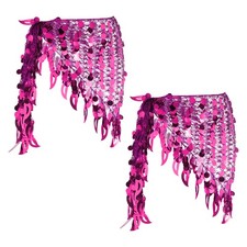 Belly Dance Hip Scarf Sequin Mesh Triangle Skirts Purple, Pack of 2