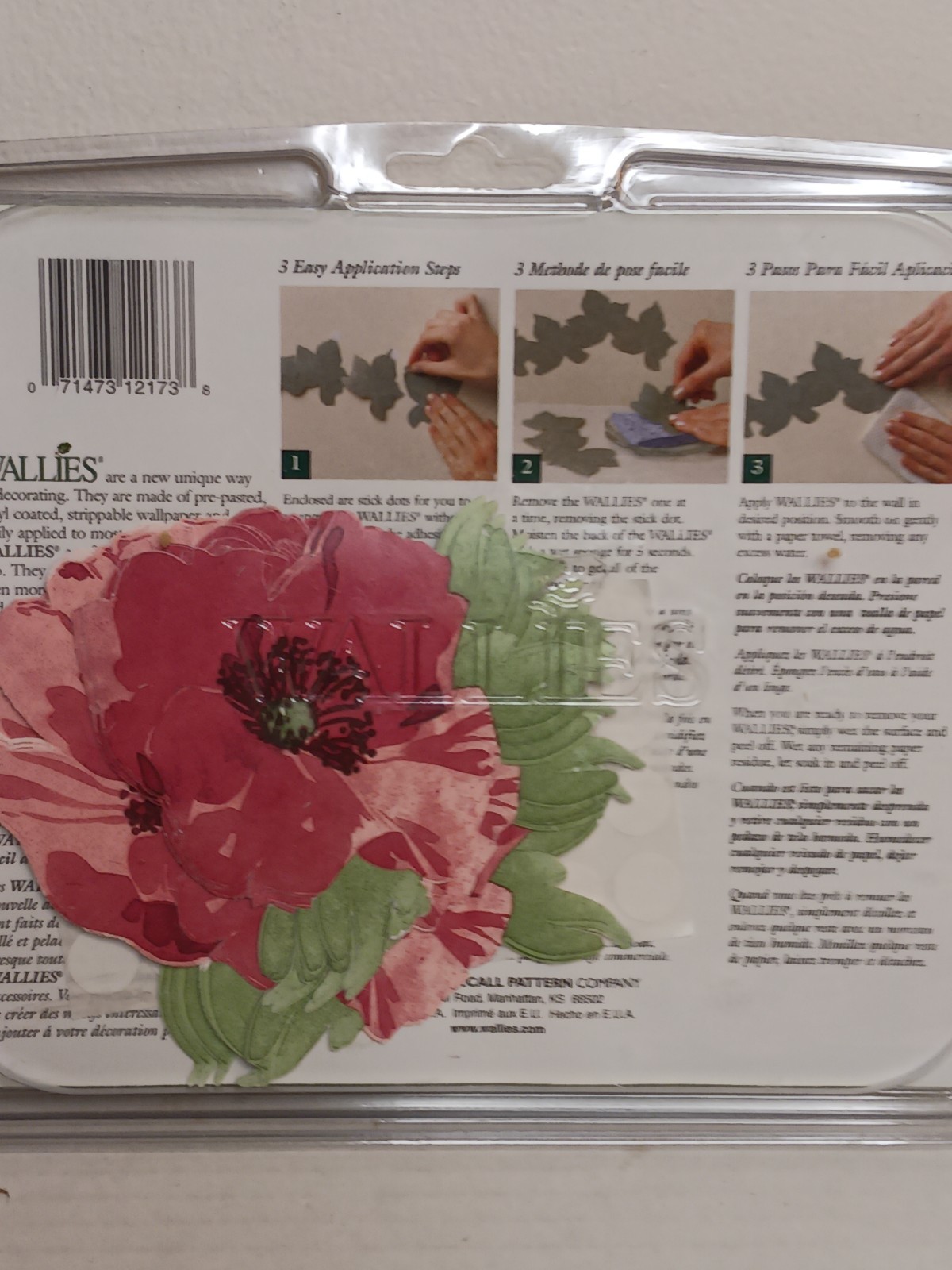 Wallies -Wallpaper Cutouts 25 Pink Paper Poppies Pre-Pasted  Strippable NWT