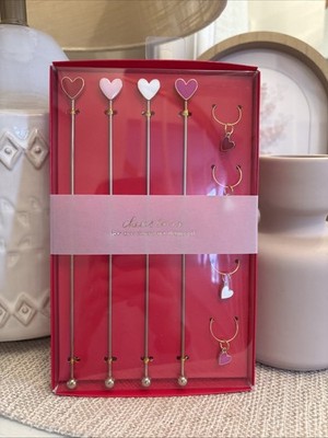 Spritz Target Cheers to Us Cocktail Drink Stirrers Glass Charms Gold Hearts NIB