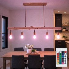 RGB LED Hänge Lampe dimmbar Vintage Decken Pendel Leuchte Fernbedienung Holz