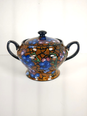 Royal Stanley Ware Jacobean England Sugar Bowl Floral Art Nouveau 4.25 x 6.5