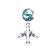 Sterling Silver Earth Airplane Charm Silver Charms for Necklaces Jewelry Beads