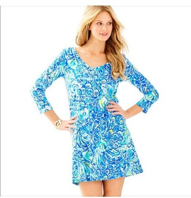 Lilly Pulitzer Erin Dress Womens Large Pima Cotton Blue Crush After Party EUC