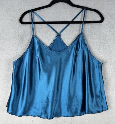Silky Camisole Teal Tank Top Spaghetti Strap Lingerie Slip Cami Intimate XL