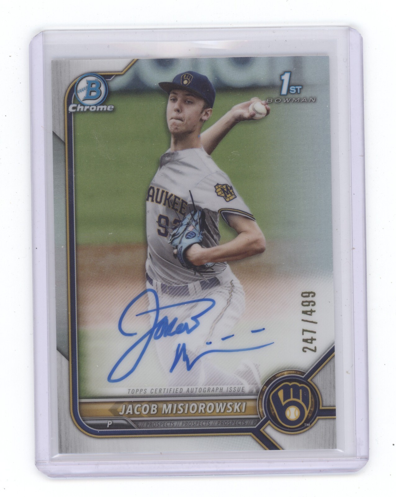 JACOB MISIOROWSKI 2022 BOWMAN CHROME 1ST REFRACTOR AUTO /499 BREWERS Q1887