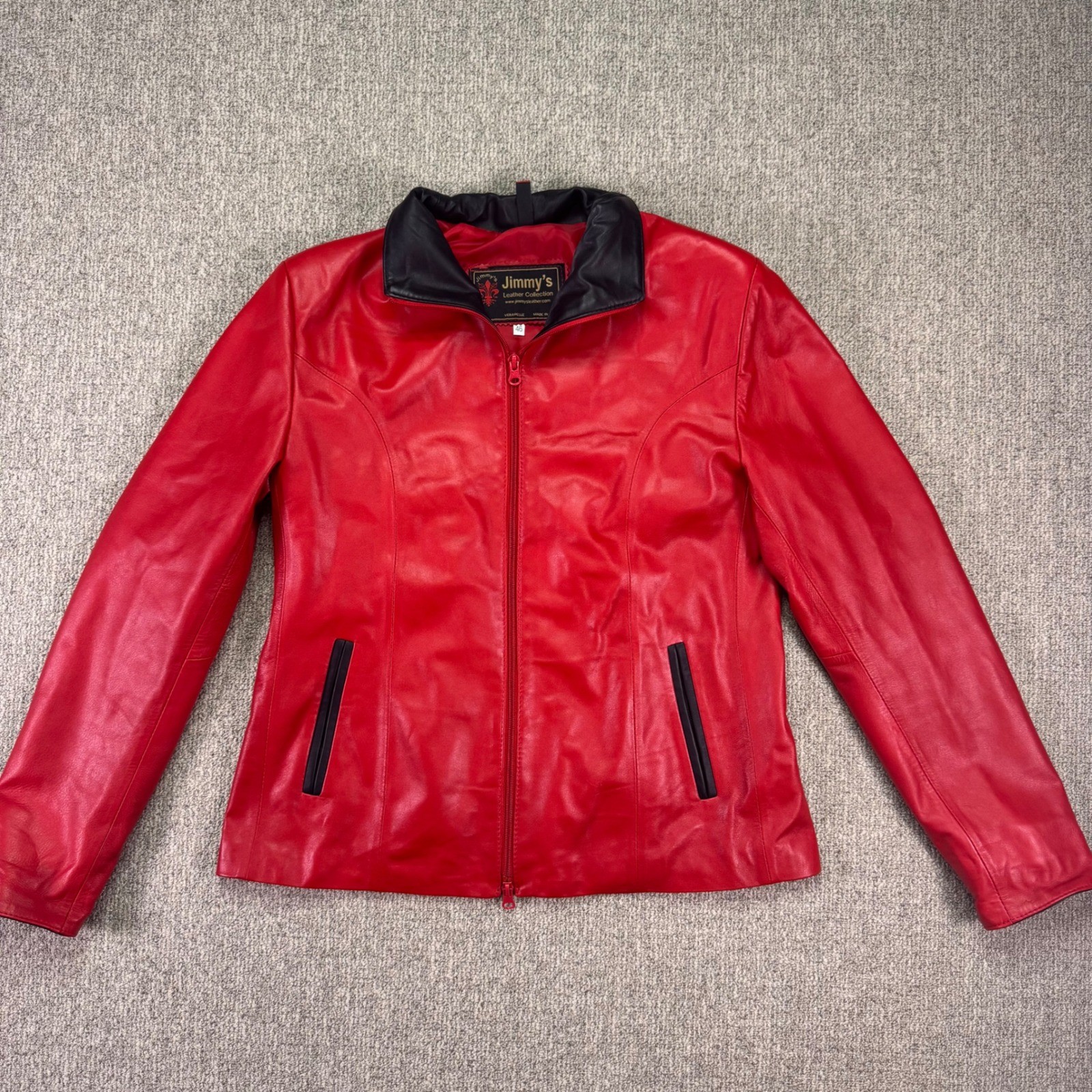 Jimmy's Leather Collection Red Genuine Leather Jacket Made in Italy Size 46