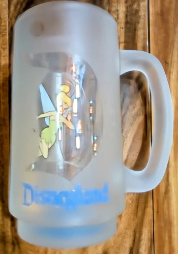 Tinker Bell Disneyland Resort Glass Stein/Mug Disney Parks Frosted Glass Vintage - Picture 2 of 9