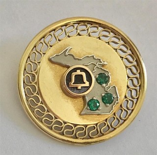 Michigan Bell Telephone Service Award Pin Gold Filled W/ 3 Emeralds