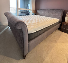 Plush Grey Velvet Super King Size Bed Frame + Gel Memory Foam Luxurious Mattress
