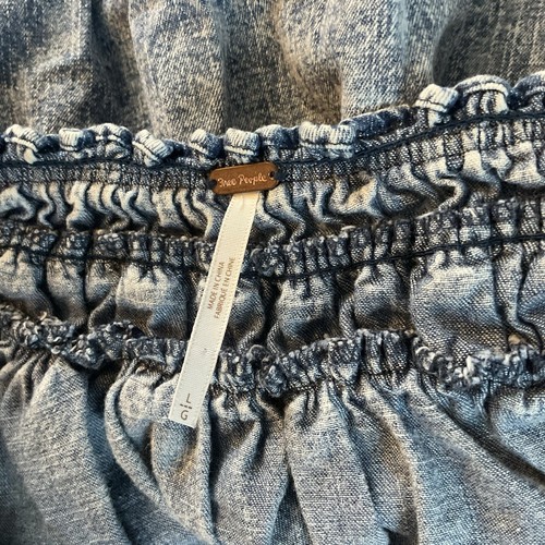 Free People Ainsley Denim Swing Top Blue Bell Sleeve Sz L Boho Festival Peasant - Picture 10 of 12