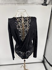Free People Intimately Lace Wrap Bodysuit Black Long Sleeve Thong M