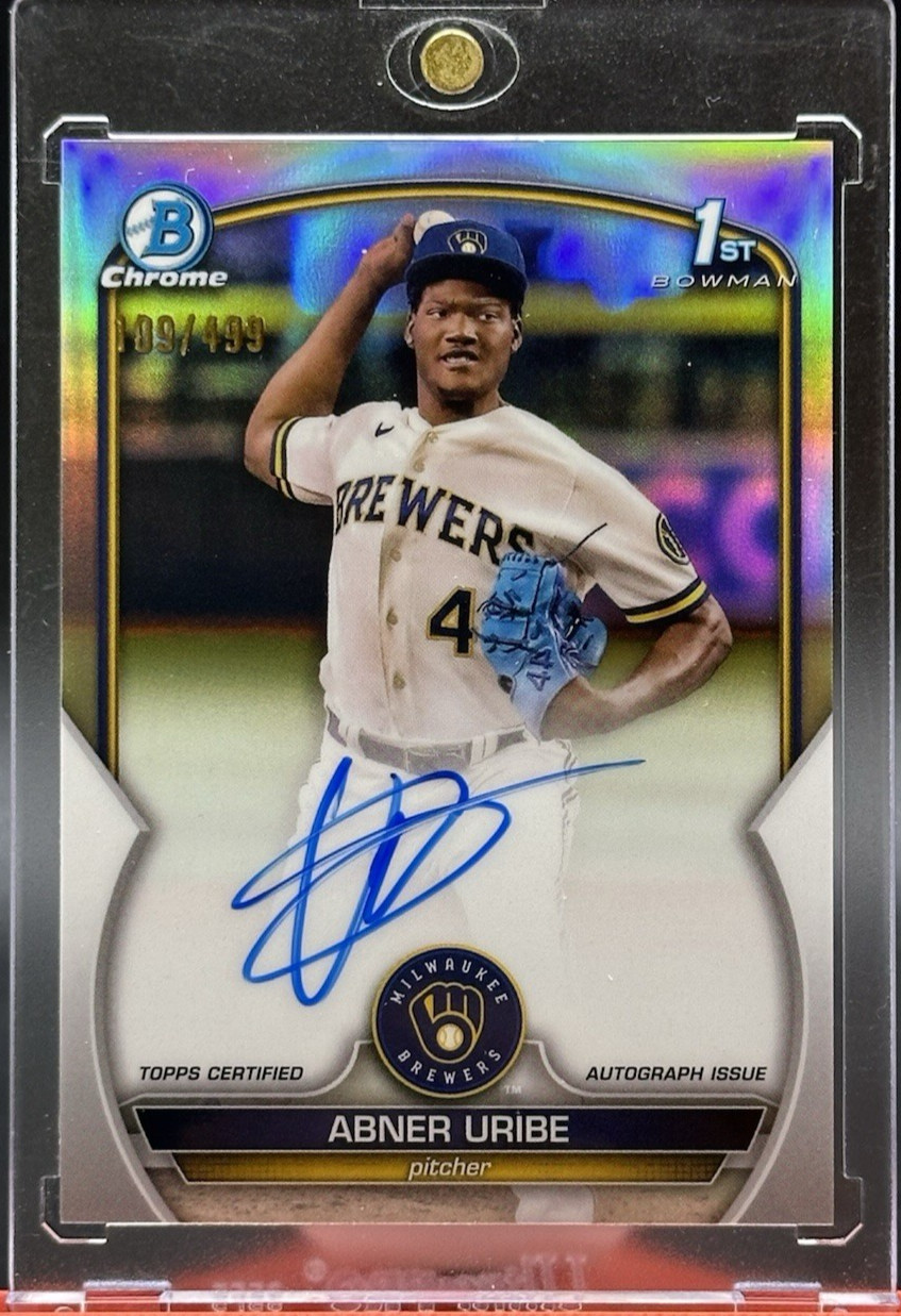/499 Abner Uribe On CARD Auto Refractor 2023 Bowman Chrome #CPA-AU Brewers
