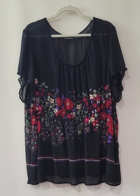 AVENUE Floral SHEER BOHO BLOUSE - Black, Red, Purple, Green, Cream - Size 30/32