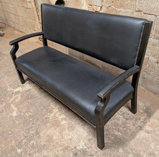 Black Faux Leather Indoor Pub / Bar / Cafe Bench with Black Wooden Frame