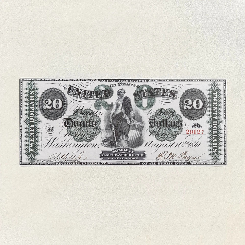 20 Dollars 1861 New York Demand Note Greenback Reproduction Banknote Fr US# 11  - Image 3 of 4
