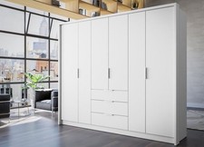 CHOICEWARDROBE BAVERO 255 White Wardrobe 6 Door 3 Drawers Storage