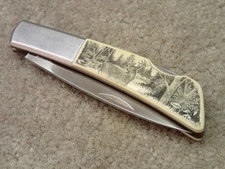 Gerber Vintage Silver Knight Folding Knife Japan Deer Scene