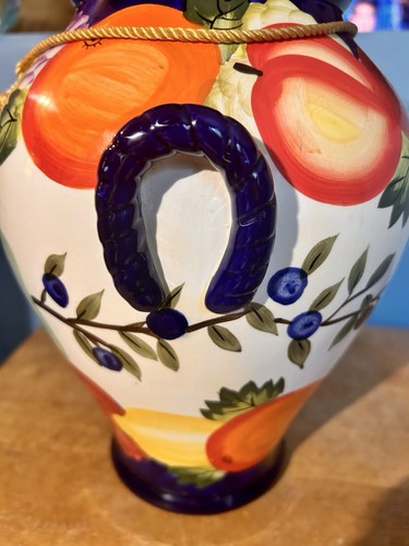 Nonni's VTG Biscotti Cookie Jar Lid Hand Painted Cobalt Blue Fruit Design 12.5” - Picture 5 of 13